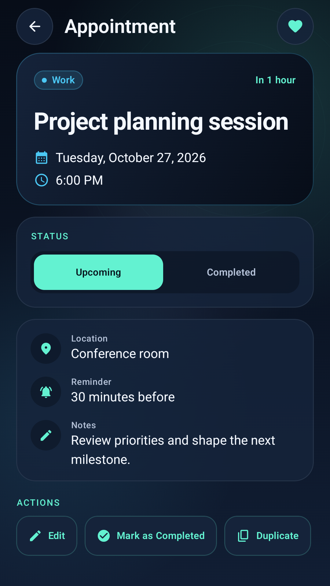 Appointment Organizer home screen