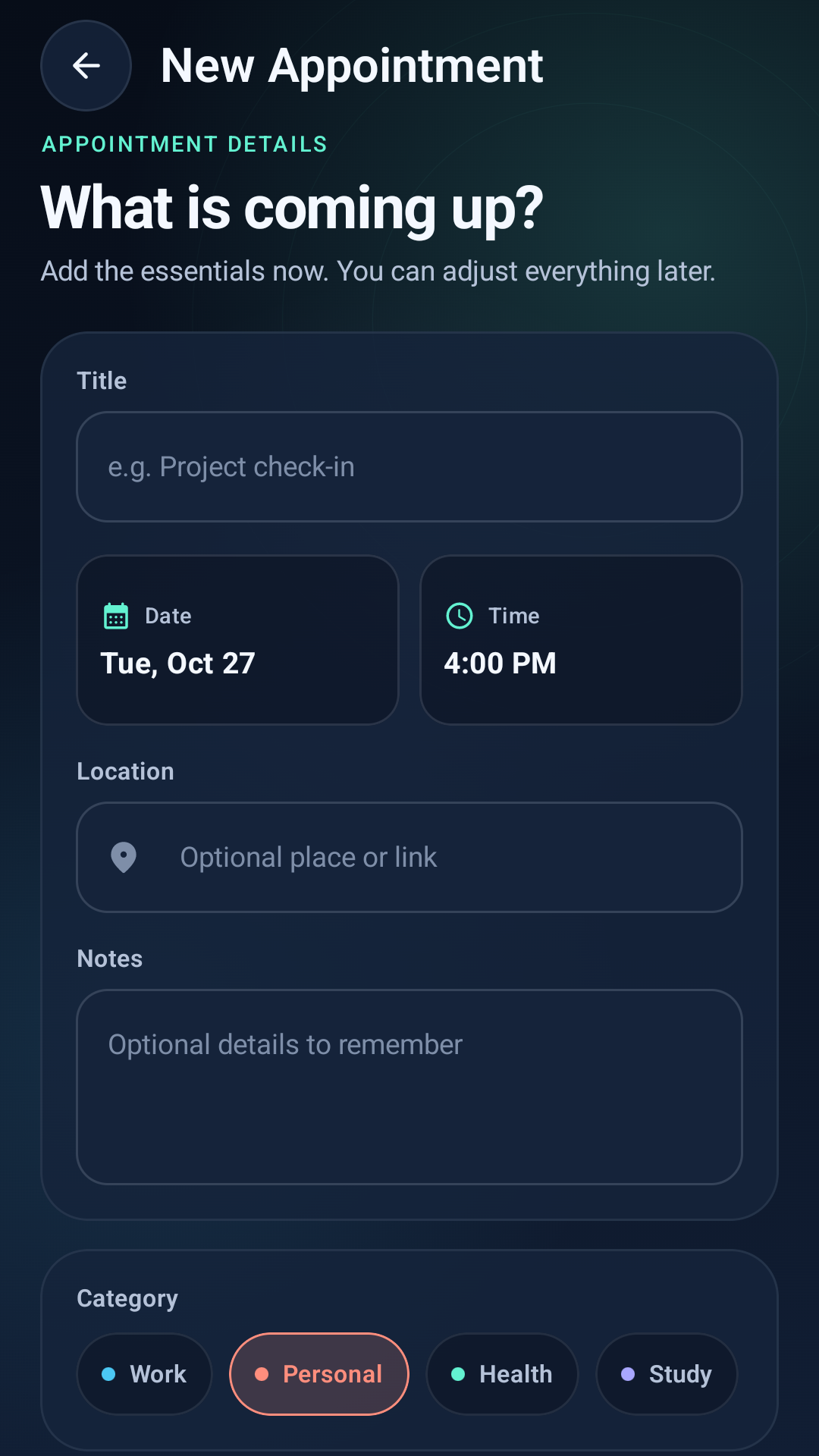 Appointment history screen